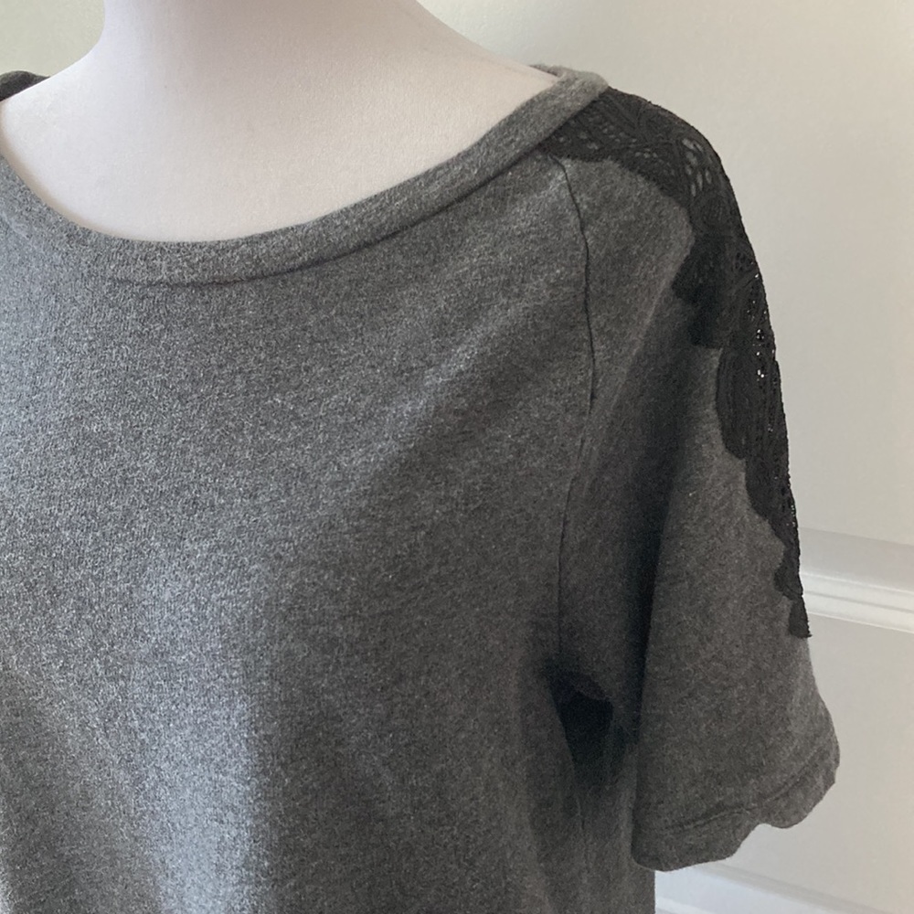 LOFT medium dress gray with short sleeves lace casual - Picture 2 of 12